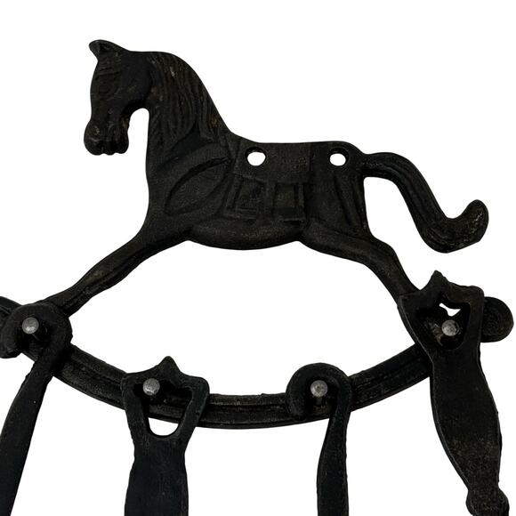 Vintage Taiwan Cast Iron Rocking Horse Utensil Set Wall Decor FREE SHIPPING - Picture 4 of 8